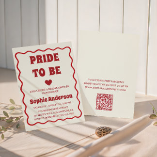 Elegant Red Minimalist Bridal Shower with QR Code  Invitation