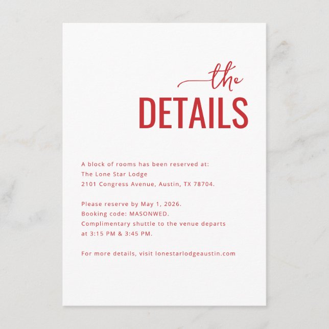 Elegant Red Minimalist Details Enclosure Card (Front)