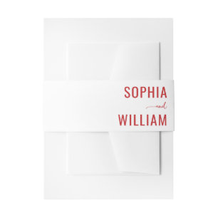 Elegant Red Minimalist Names Invitation Belly Band
