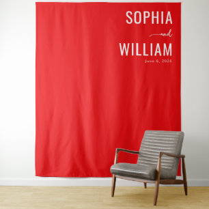 Elegant Red Minimalist Names Tapestry