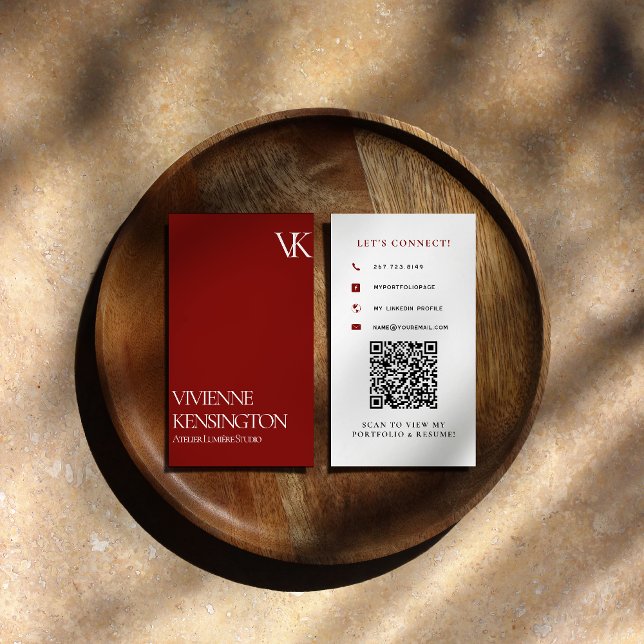 Elegant Red Minimalist QR Code Business Card (Creator Uploaded)