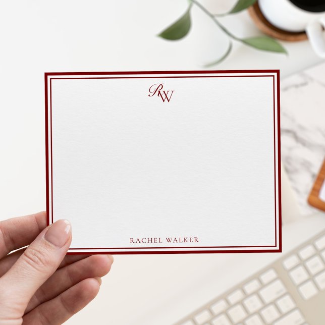 Elegant Red Monogram Two Border Card (Creator Uploaded)