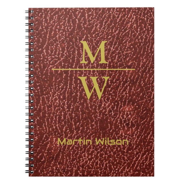 Elegant Red Monogrammed Luxe Look Gold Lettering Notebook (Front)