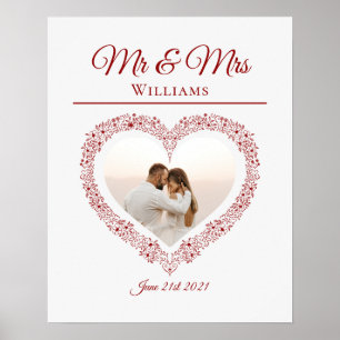 Elegant Red Mr and Mrs Valentine's Day Photo Heart Poster