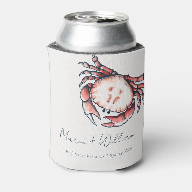 Elegant Red Navy Underwater Crab Nautical Wedding Can Cooler (Can Back)