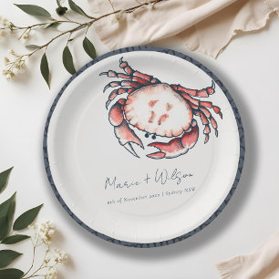 Elegant Red Navy Underwater Crab Nautical Wedding Paper Plate
