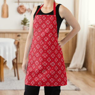Elegant Red Nordic Snowflake Pattern Christmas Apron