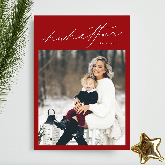 Elegant Red Oh What Fun Christmas Photo Holiday Card (Creator Uploaded)