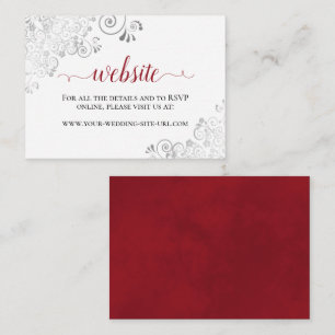 Elegant Red on White Silver Lace Wedding Website Enclosure Card