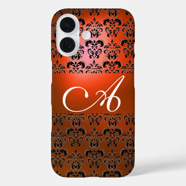 ELEGANT RED ORANGE BLACK DAMASK MONOGRAM Case-Mate iPhone CASE (Back)