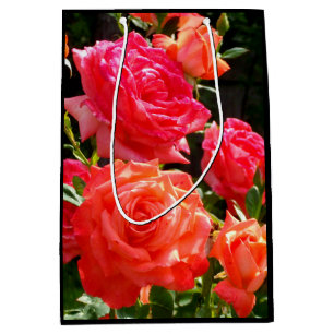 Elegant red orange coral roses rose garden medium gift bag