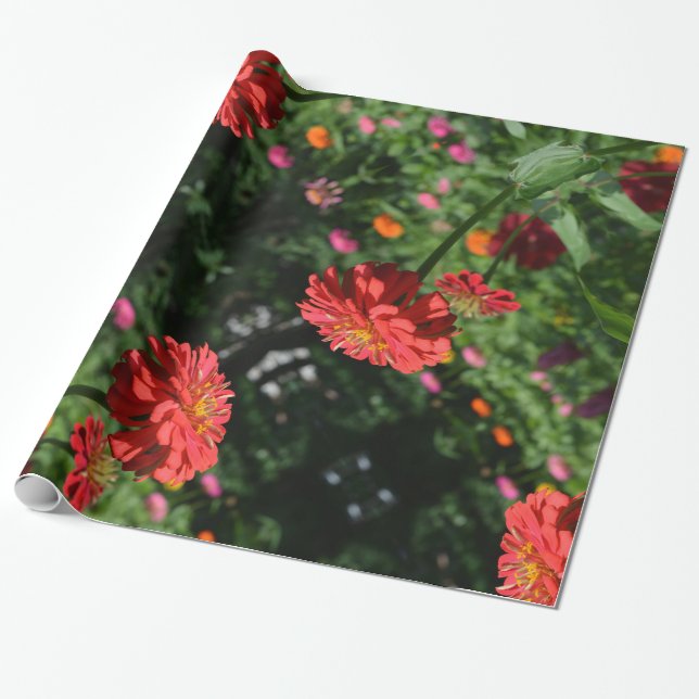 Elegant red orange floral flower garden wrapping paper (Unrolled)