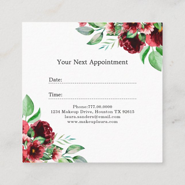 Elegant Red Orange Flower Hair & Makeup Business Appointment Card (Back)
