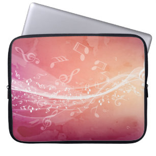Elegant Red-Orange Music Notes Background Laptop Sleeve