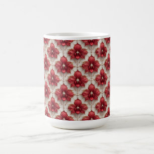 Elegant Red Orchid Pattern With Pearl Beads Coffee Mug