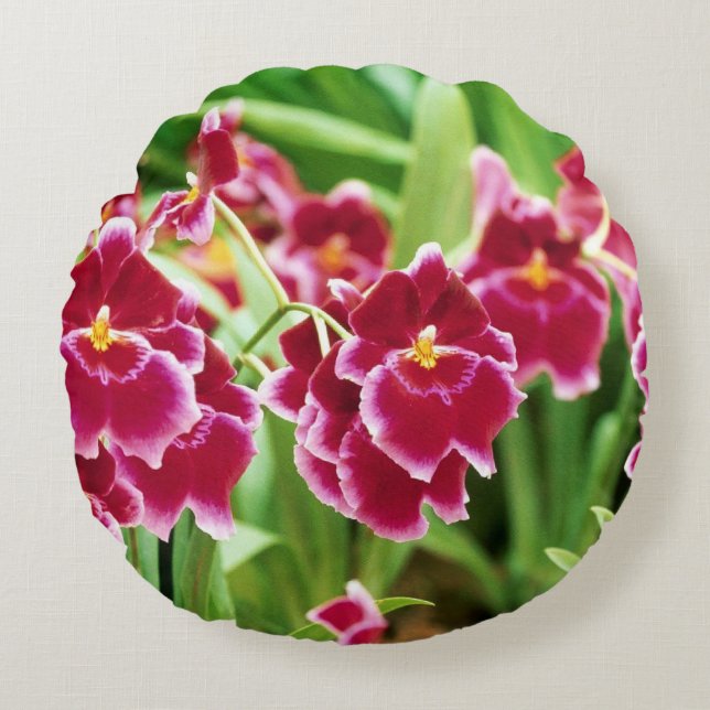 Elegant Red Orchid Round Cushion (Front)