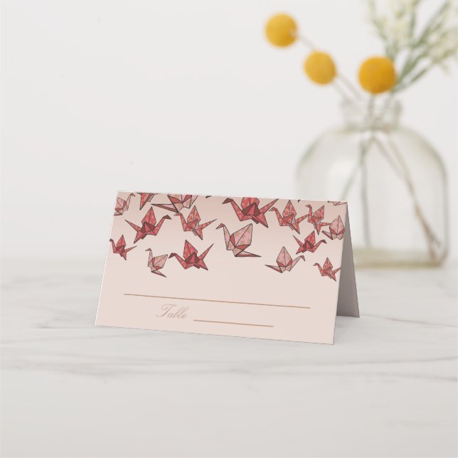 Elegant Red Origami Paper Crane Folded Place Card (Front)