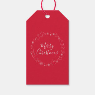 Elegant Red Original Handrawn Christmas Wreath Gift Tags