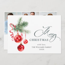 Elegant Red Ornament Christmas Greeting 3 PHOTO