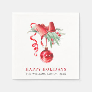 Elegant Red Ornament Christmas Holiday Party Napkin