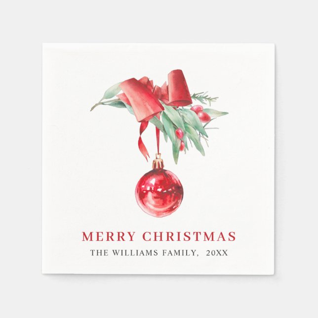 Elegant Red Ornament Christmas Holiday Party Napkin (Front)