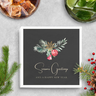 Elegant Red Ornament Gold Modern Christmas Party Napkin