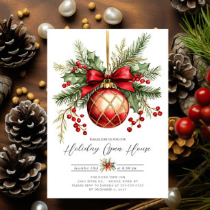 Elegant Red Ornament Holiday Open House Invite