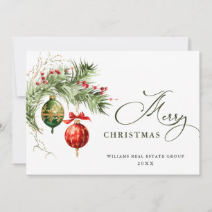 Elegant Red Ornament Merry Christmas Corporate Holiday Card