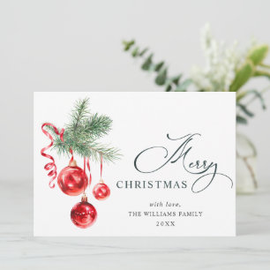 Elegant Red Ornament Merry Christmas Greeting Holiday Card