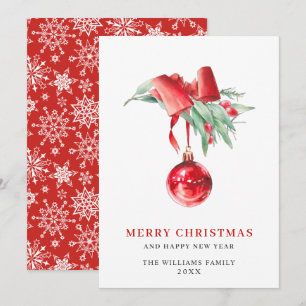 Elegant Red Ornament Merry Christmas Greeting Holiday Card