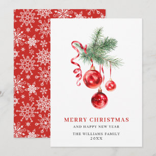 Elegant Red Ornament Merry Christmas Greeting Holiday Card