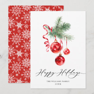 Elegant Red Ornament Merry Christmas Greeting Holiday Card