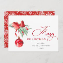 Elegant Red Ornament Merry Christmas Greeting