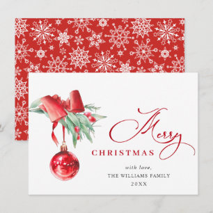Elegant Red Ornament Merry Christmas Greeting Holiday Card