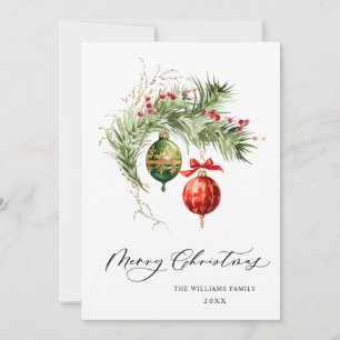 Elegant Red Ornament Merry Christmas Greeting Holiday Card