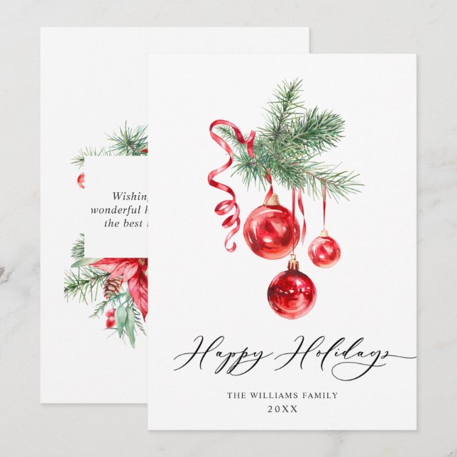 Elegant Red Ornament Merry Christmas Greeting Holiday Card (Front/Back)