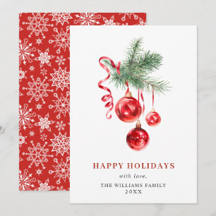 Elegant Red Ornament Merry Christmas Greeting Holiday Card