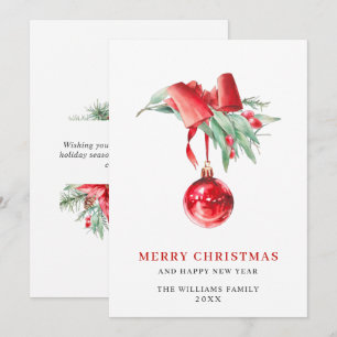 Elegant Red Ornament Merry Christmas Greeting Holiday Card