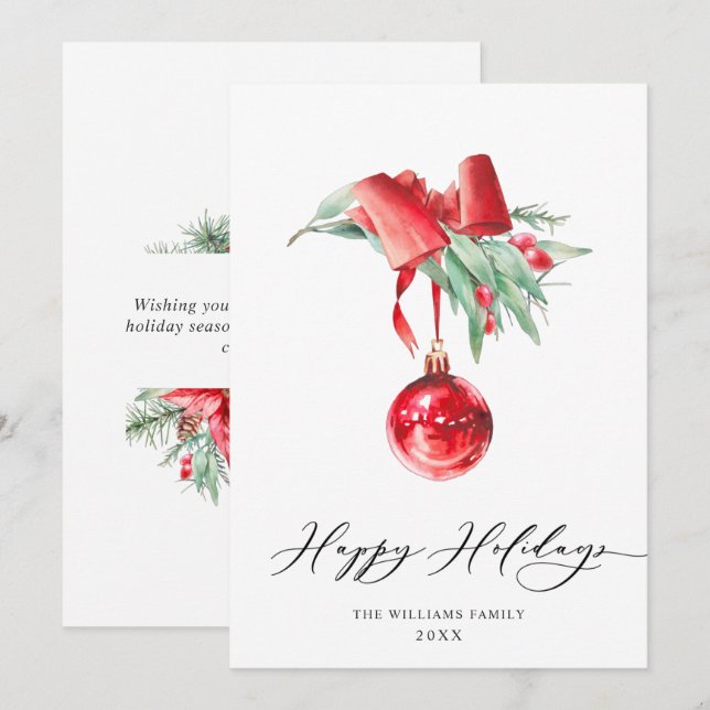 Elegant Red Ornament Merry Christmas Greeting Holiday Card (Front/Back)