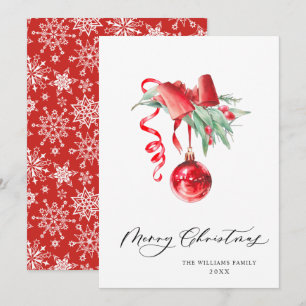 Elegant Red Ornament Merry Christmas Greeting Holiday Card