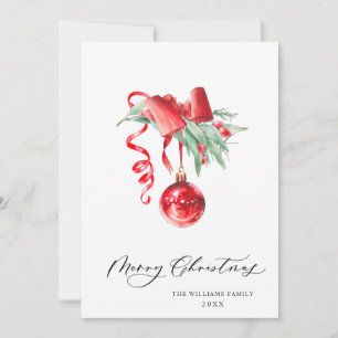 Elegant Red Ornament Merry Christmas Greeting Holiday Card