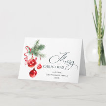 Elegant Red Ornament Merry Christmas Greeting