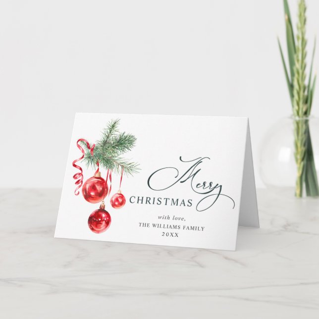 Elegant Red Ornament Merry Christmas Greeting Holiday Card (Front)