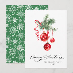 Elegant Red Ornament Merry Christmas Greeting Holiday Card
