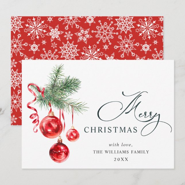 Elegant Red Ornament Merry Christmas Greeting Holiday Card (Front/Back)