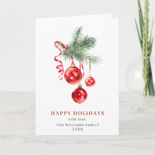 Elegant Red Ornament Merry Christmas Greeting Holiday Card