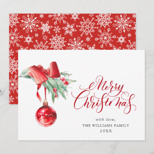 Elegant Red Ornament Merry Christmas Greeting Holiday Card