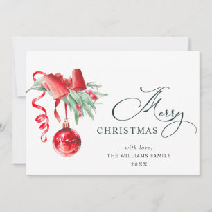 Elegant Red Ornament Merry Christmas Greeting Holiday Card