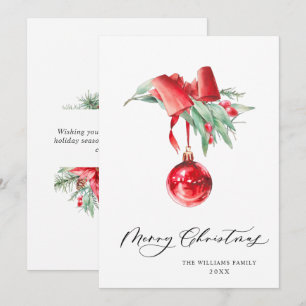 Elegant Red Ornament Merry Christmas Greeting Holiday Card