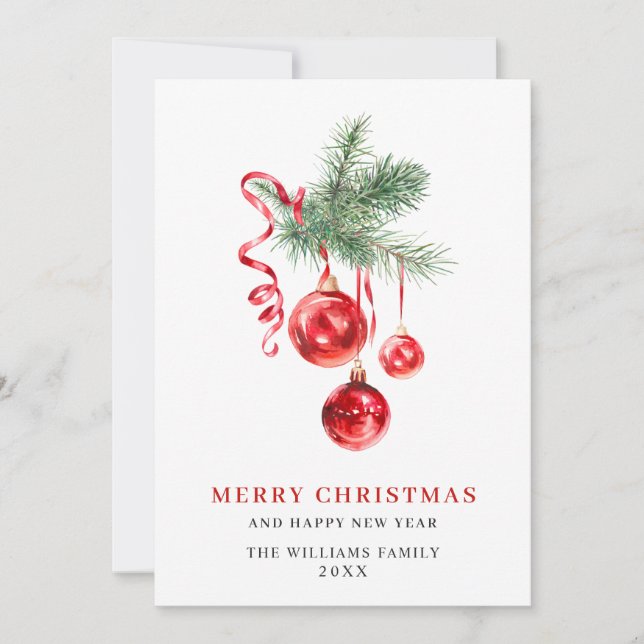 Elegant Red Ornament Merry Christmas Greeting Holiday Card (Front)